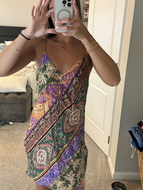 Zara Paisley Slip Dress in Purple, Green and Gold